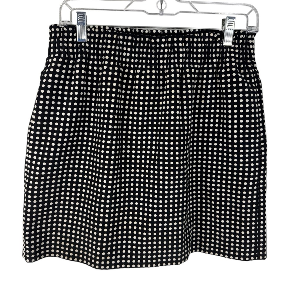 J.Crew Women's 6 Pull On Knit Mini Skirt Black Cream Polka-dot EUC Length 17" - Picture 1 of 10